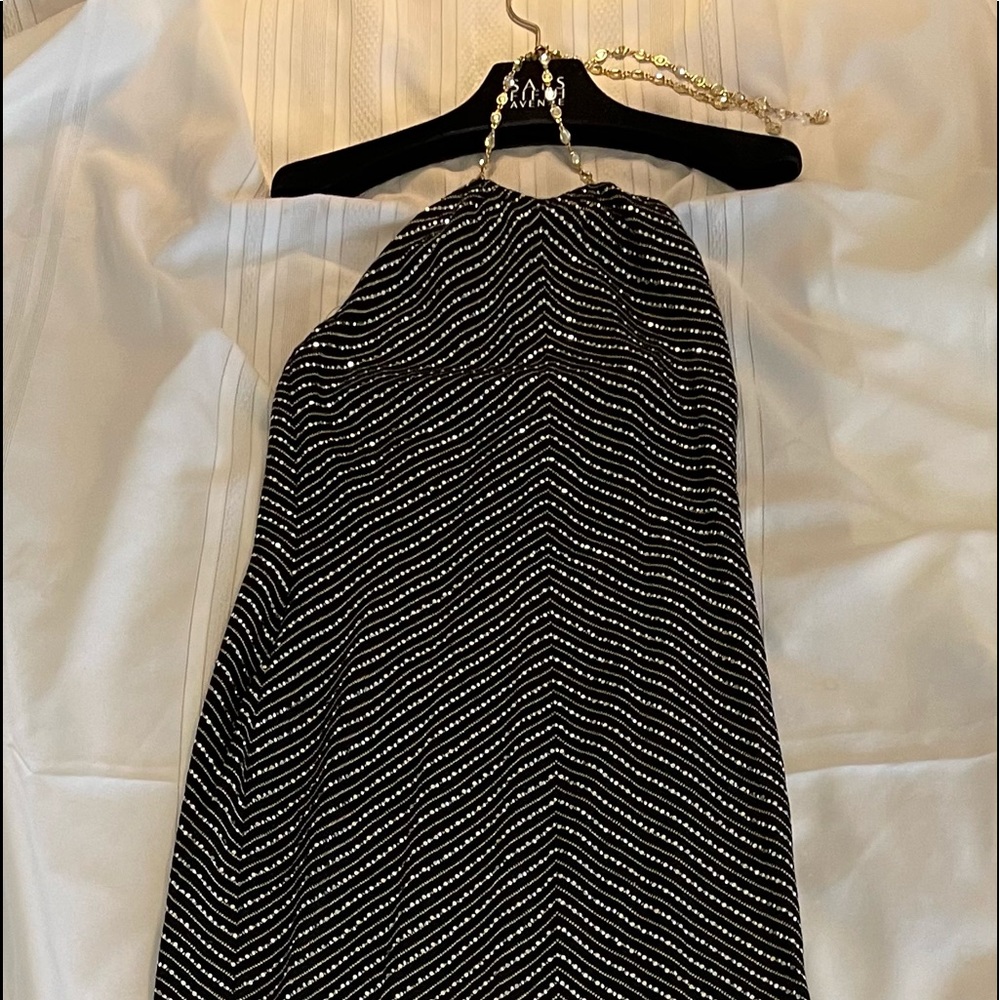 St. John evening by Marie Grey black w/gold&silver jeweled halter long dress